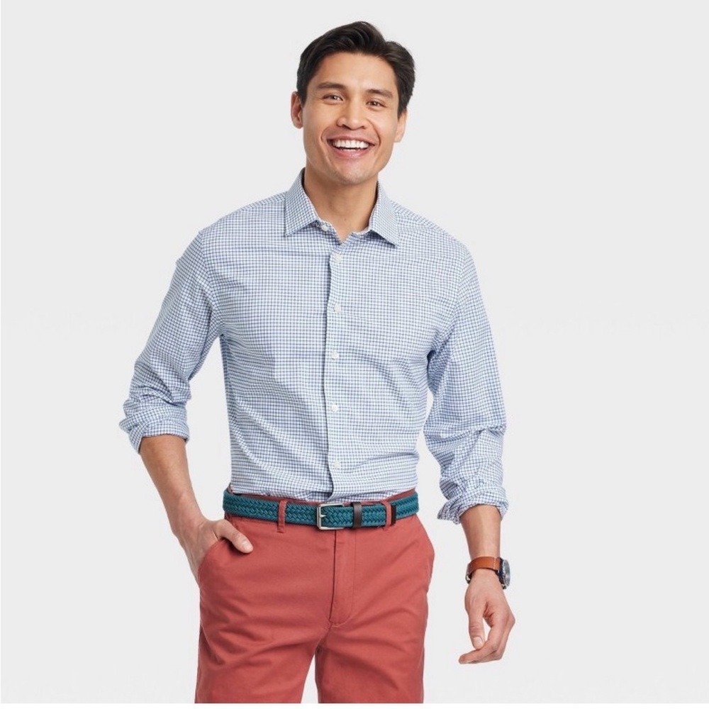 Men's long sleeve button down dress shirt navy blue